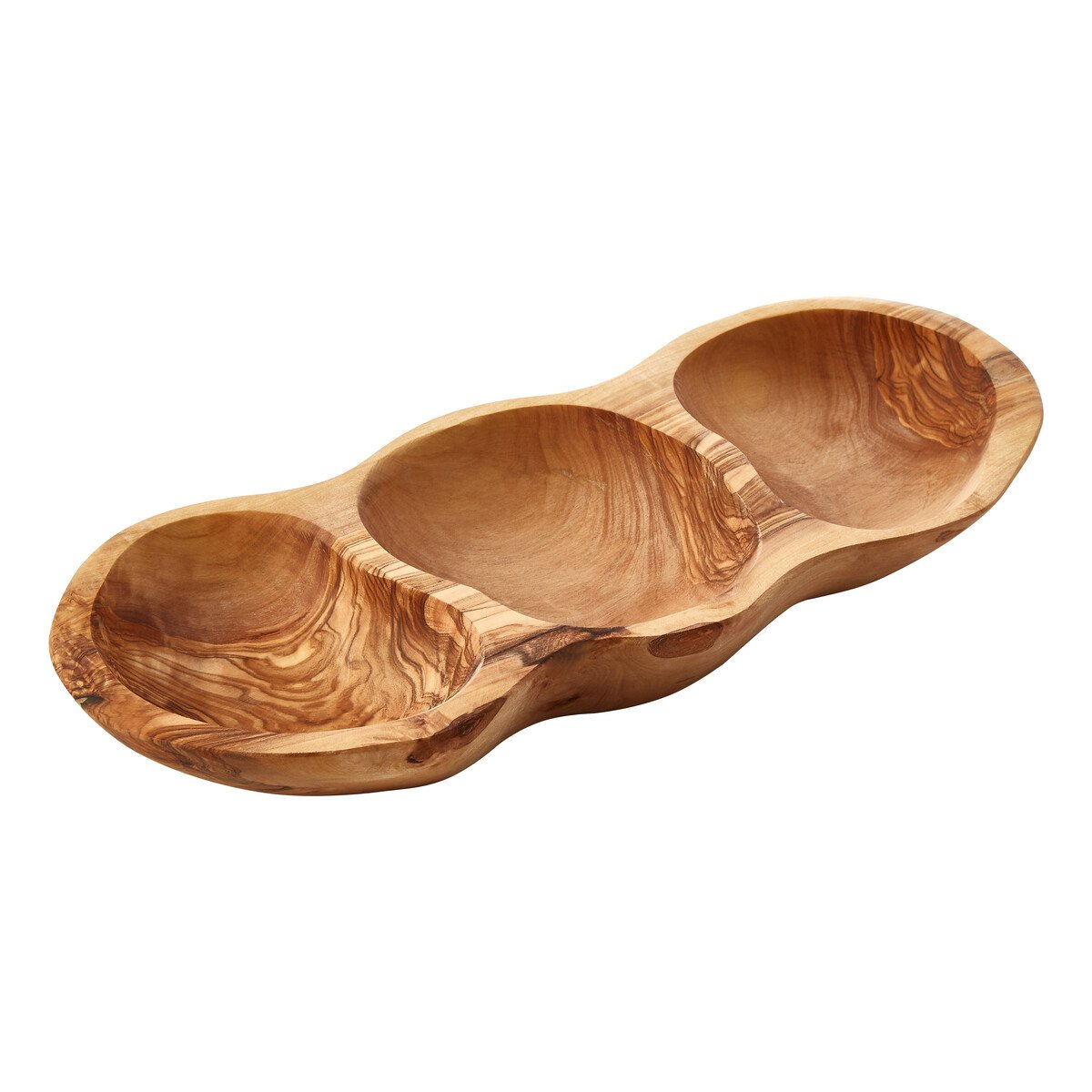 Orsina Kora 3 Section Olive Wood Antipasti Dish - Brown