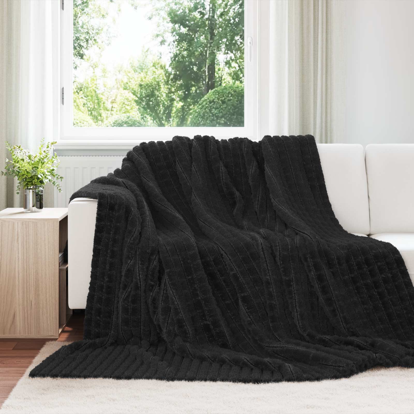 Walplus Fleece Throw Blanket - Black - 270 x 240 cm