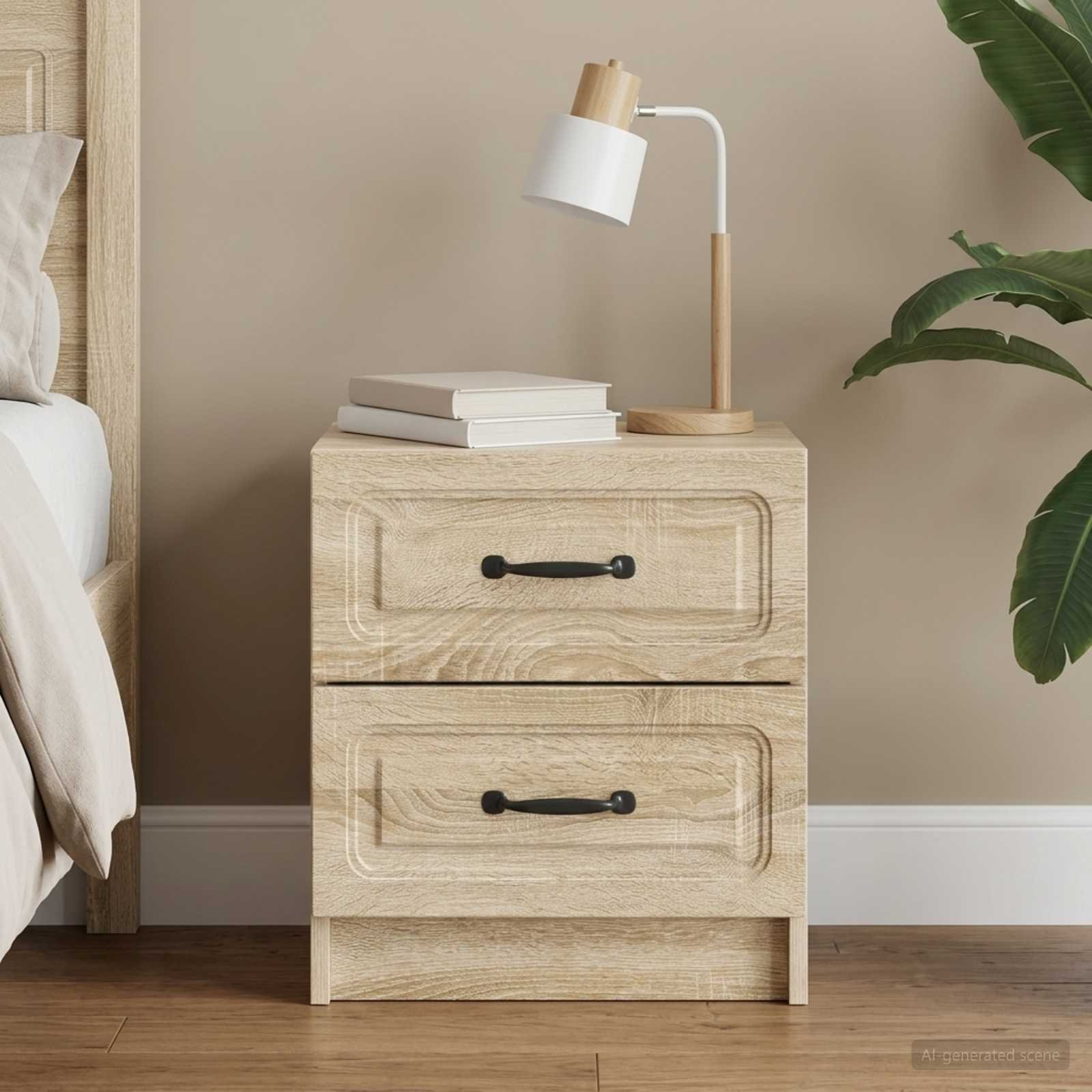 Walplus Engineered Wood Bedside Table - Sonoma Oak - 43 x 34.5 x 44.5 cm