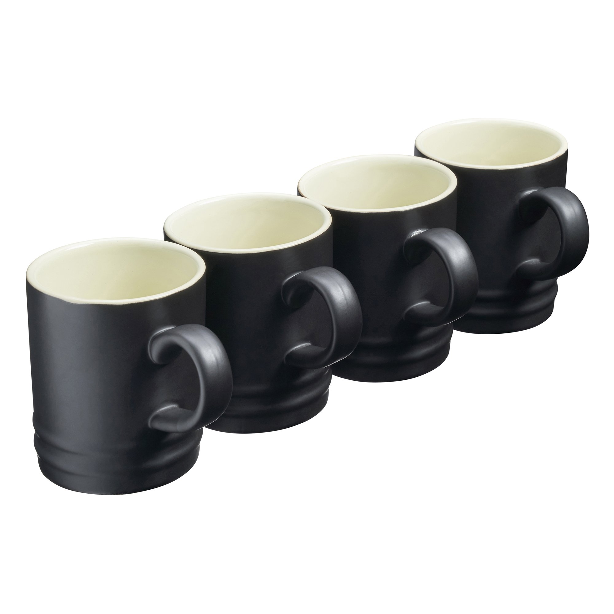 Cooks Professional Set of 4 Stoneware Tea Coffee Mugs 350ml - Black
