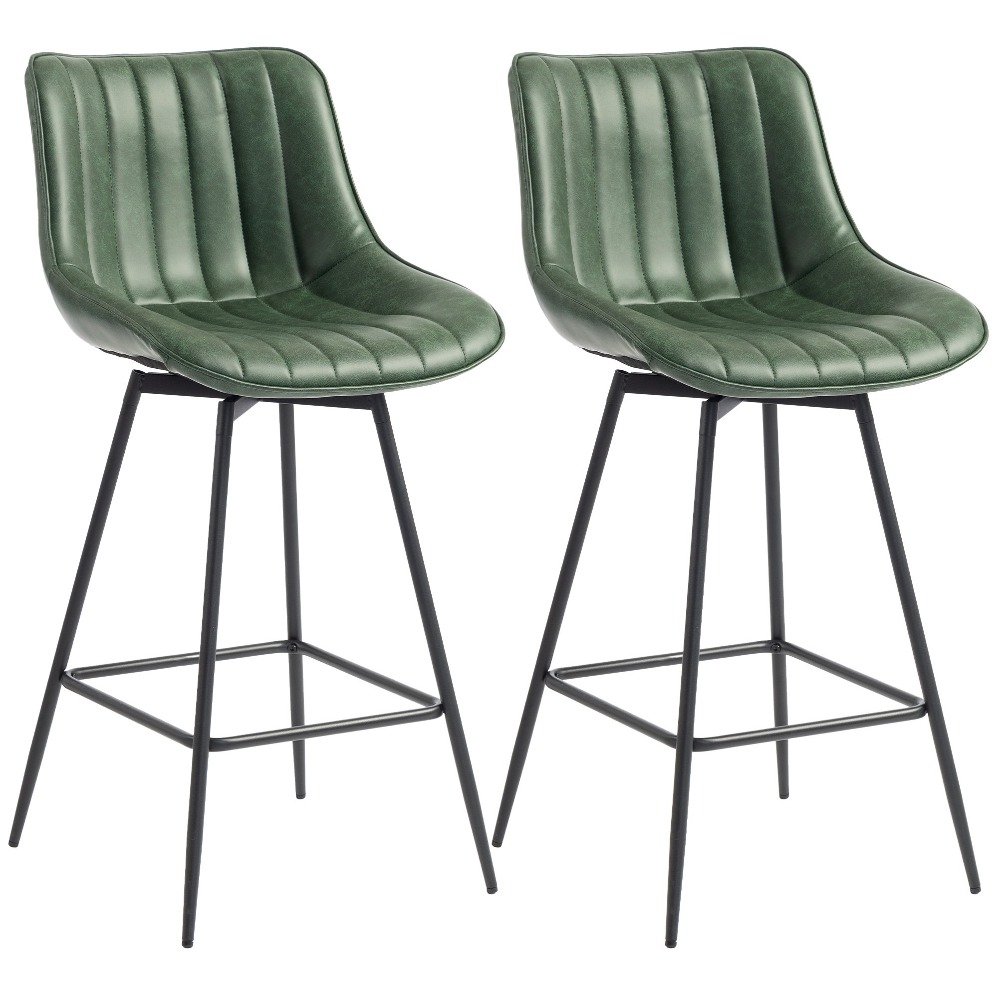 HOMCOM Set of 2 Swivel Height Adjustable Bar Stools - Dark Green