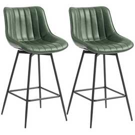 HOMCOM Set of 2 Swivel Height Adjustable Bar Stools - Dark Green