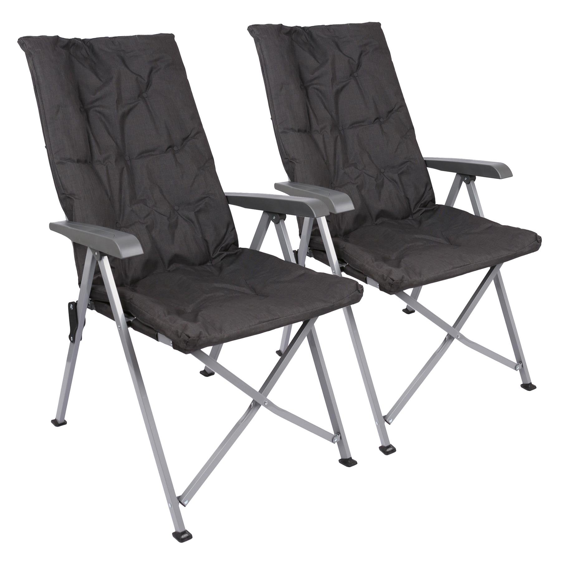 Harbour Housewares High Back Padded Reclining Camping Chairs Pack of 2 - Black