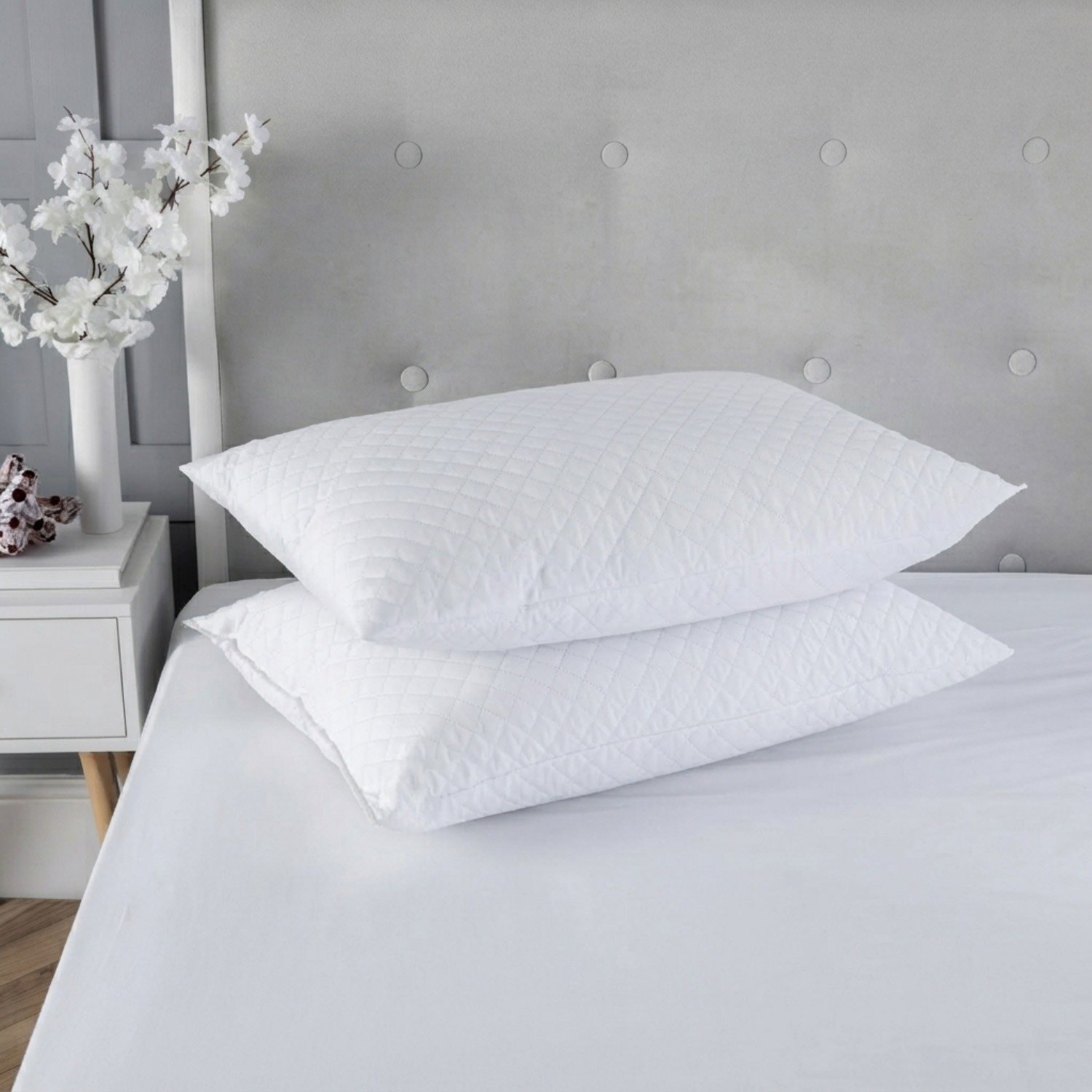 Snug City Quilted Soft Touch Microfibre Hypoallergenic Bed Pillows Pair