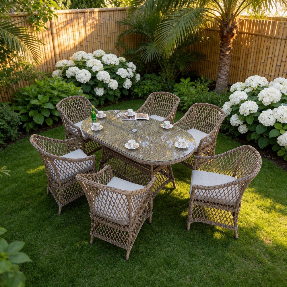 Furniture Maxi Provence 6 Seater Rattan Effect Garden Sofa Set - Natural