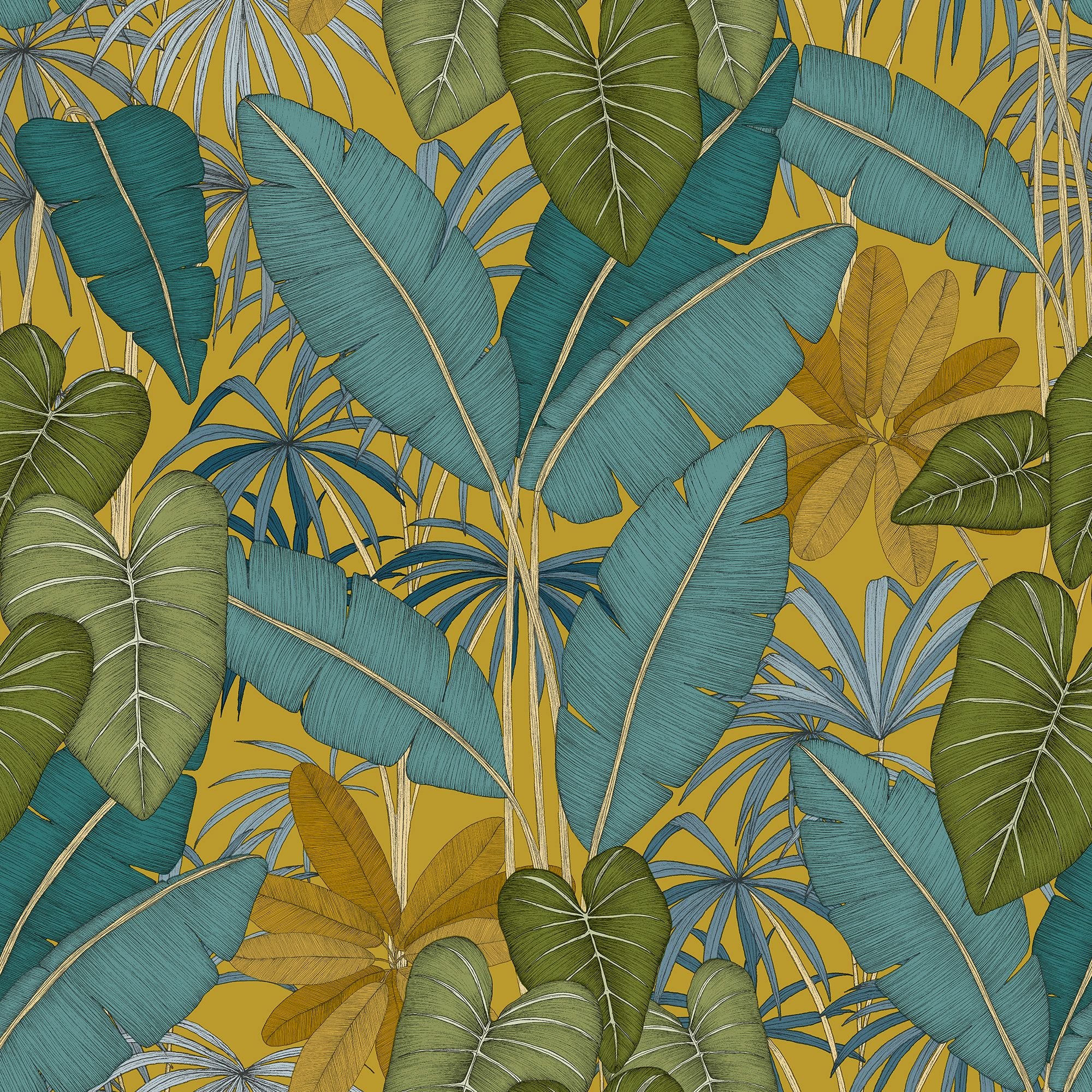 Grandeco Tropical Caribbean Leaf Nikia Textured Wallpaper - Ochre