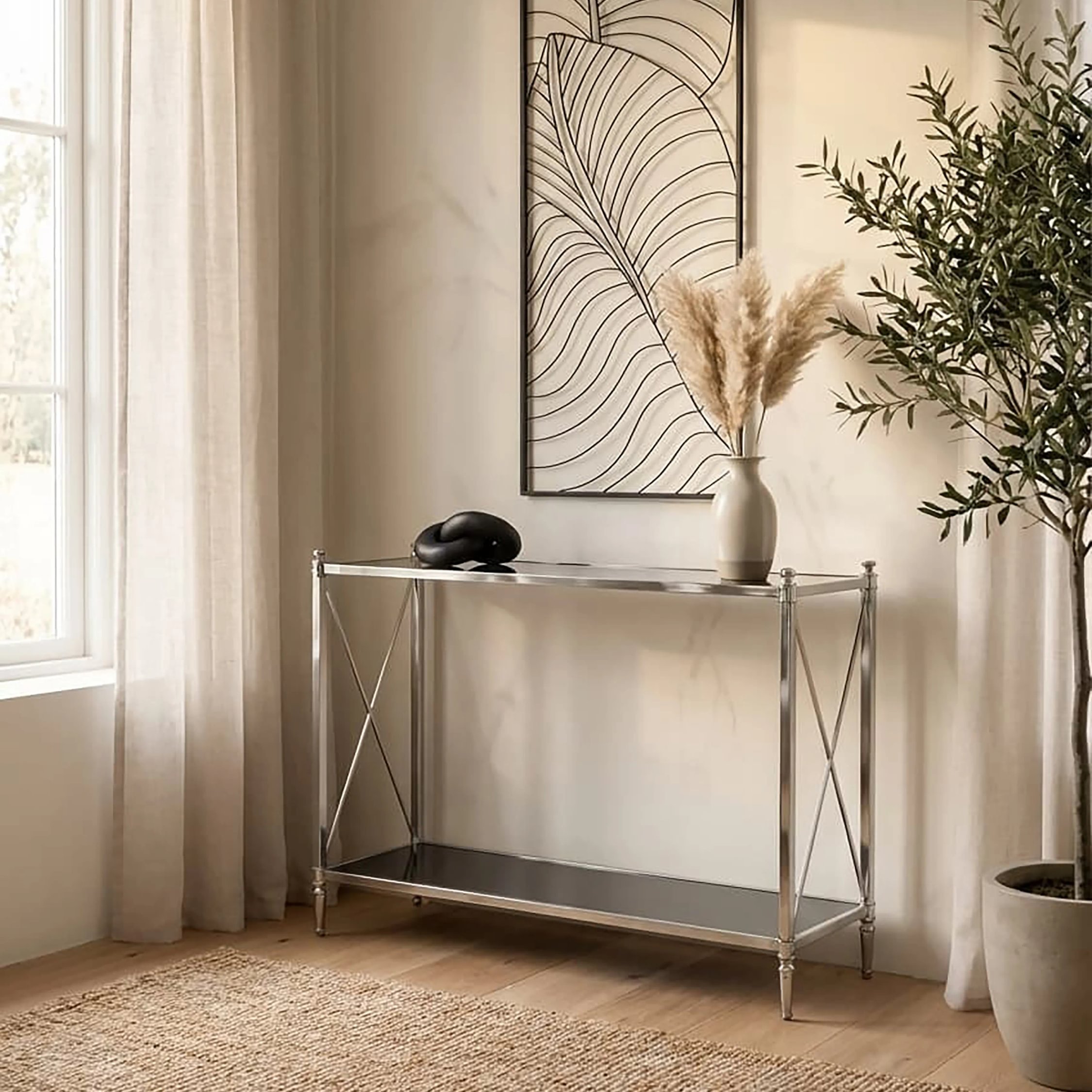 Orsina Hoffmann Mirrored Glass Console Table - Black and Silver