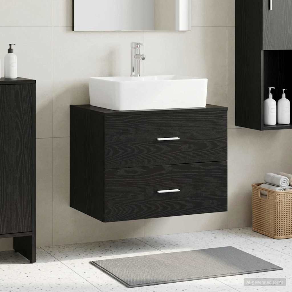 Walplus 2 Drawer Wall Mounted Sink Cabinet - Oak - 49.5 x 44.5 x 65.5 cm