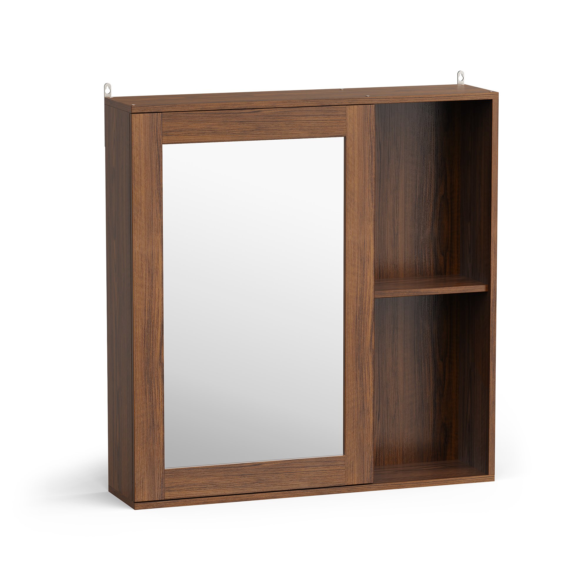Vonhaus Chester Wood Effect Bathroom Mirror Cabinet Wall Mounted - Dark Brown