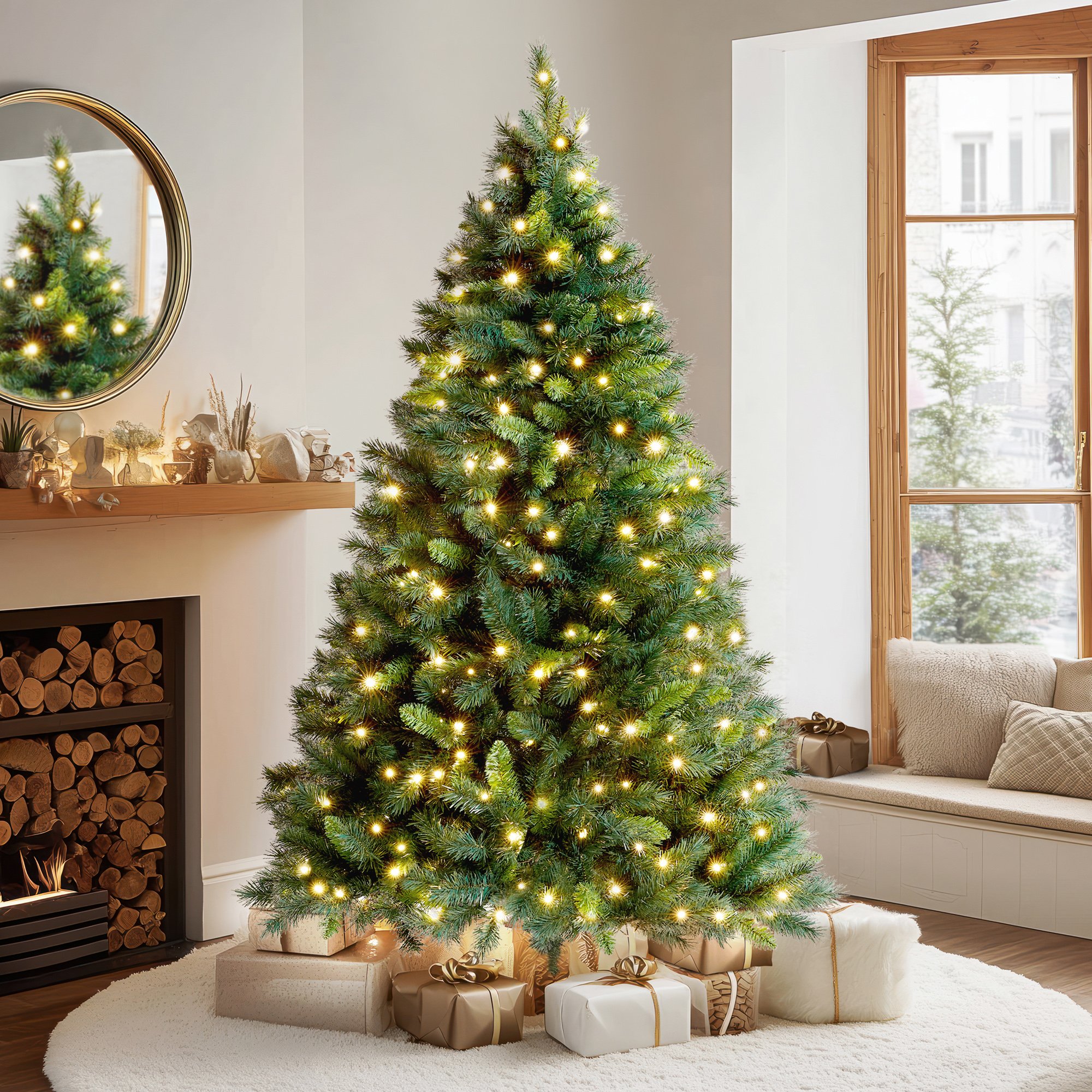 VeryMerry 6FT Snowhill Pre-Lit Christmas Tree with 8 Modes Timer - Warm White