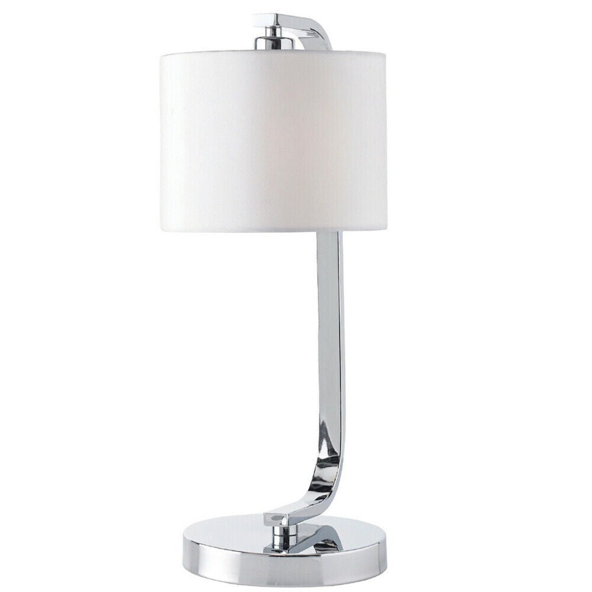 Loops Direct 17cm Diameter Steel and Fabric Table Lamp - Chrome and White