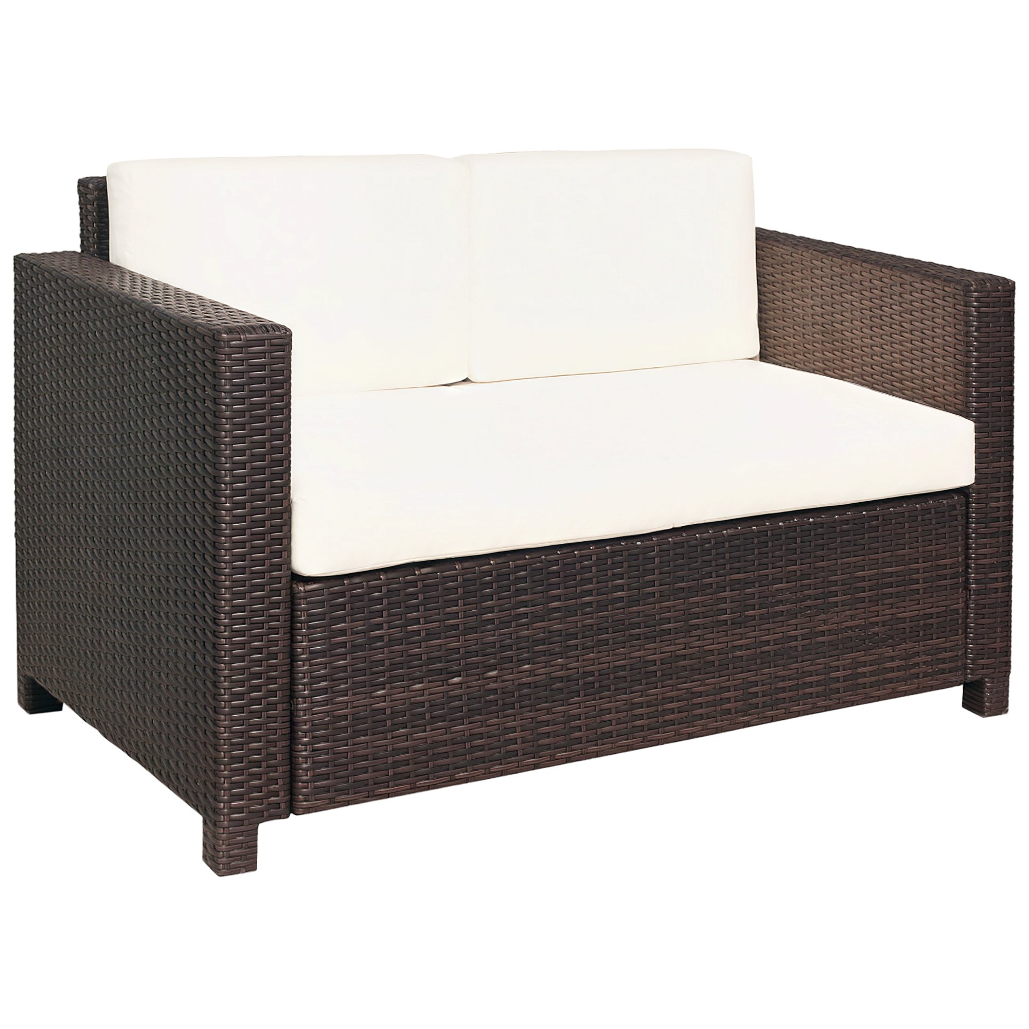 Outsunny 2 Seater Rattan Sofa with Soft Padded Cushion - Brown