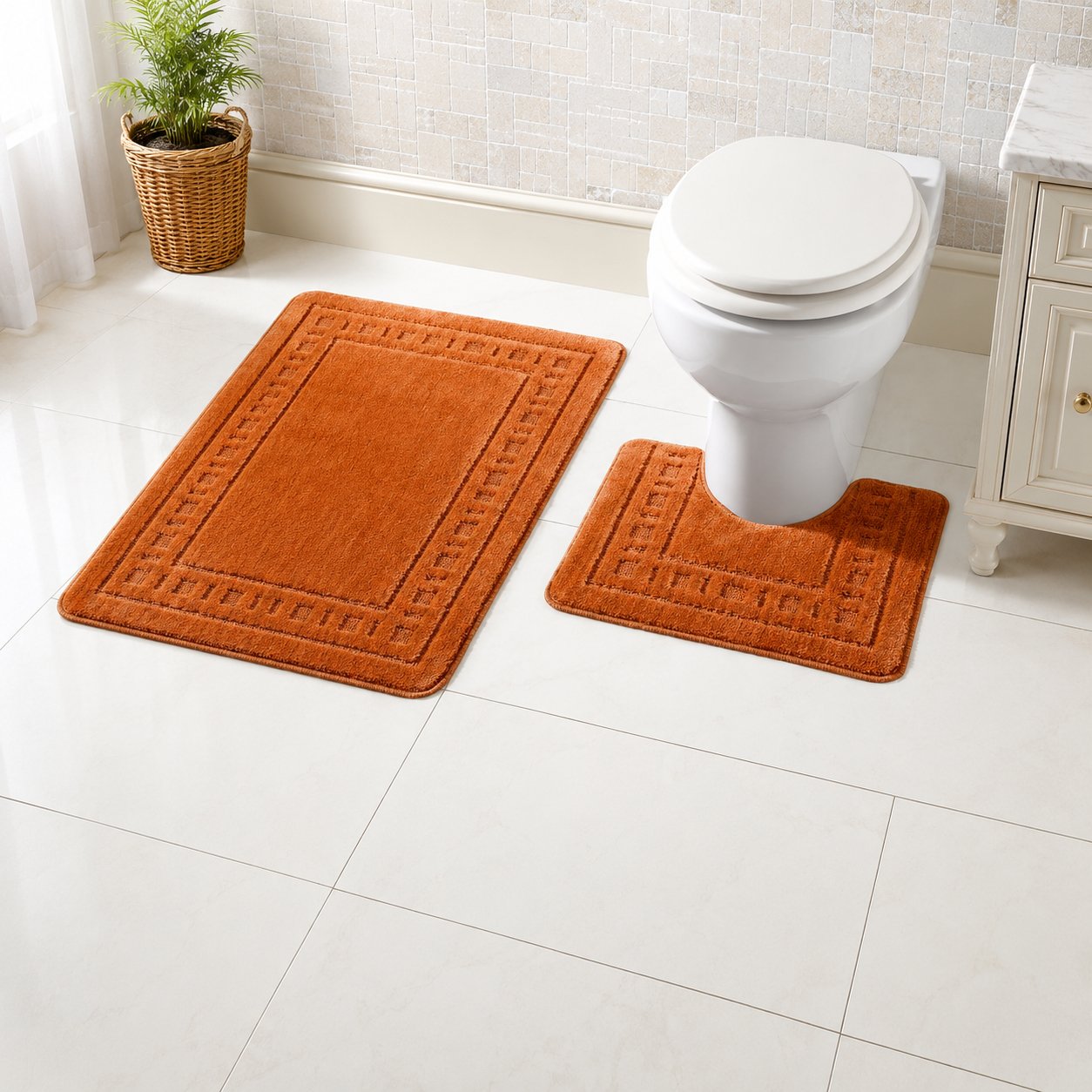 New Edge Blinds Miami Bath Mat & Pedestal Set - Terracotta