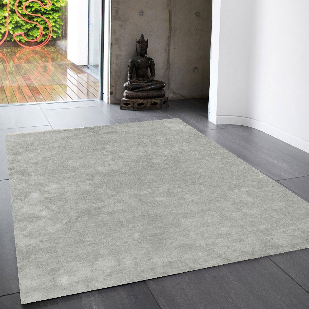 Mega Flooring Silver Modern Plain Rug - 120 x 170cm