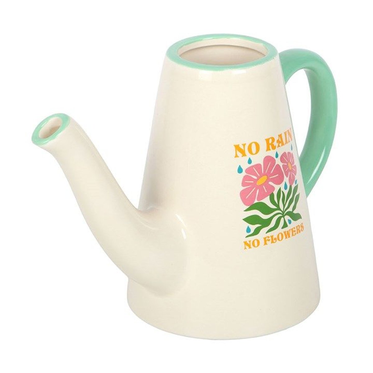 Something Different No Rain, No Flowers Ceramic 600ml Watering Can - White