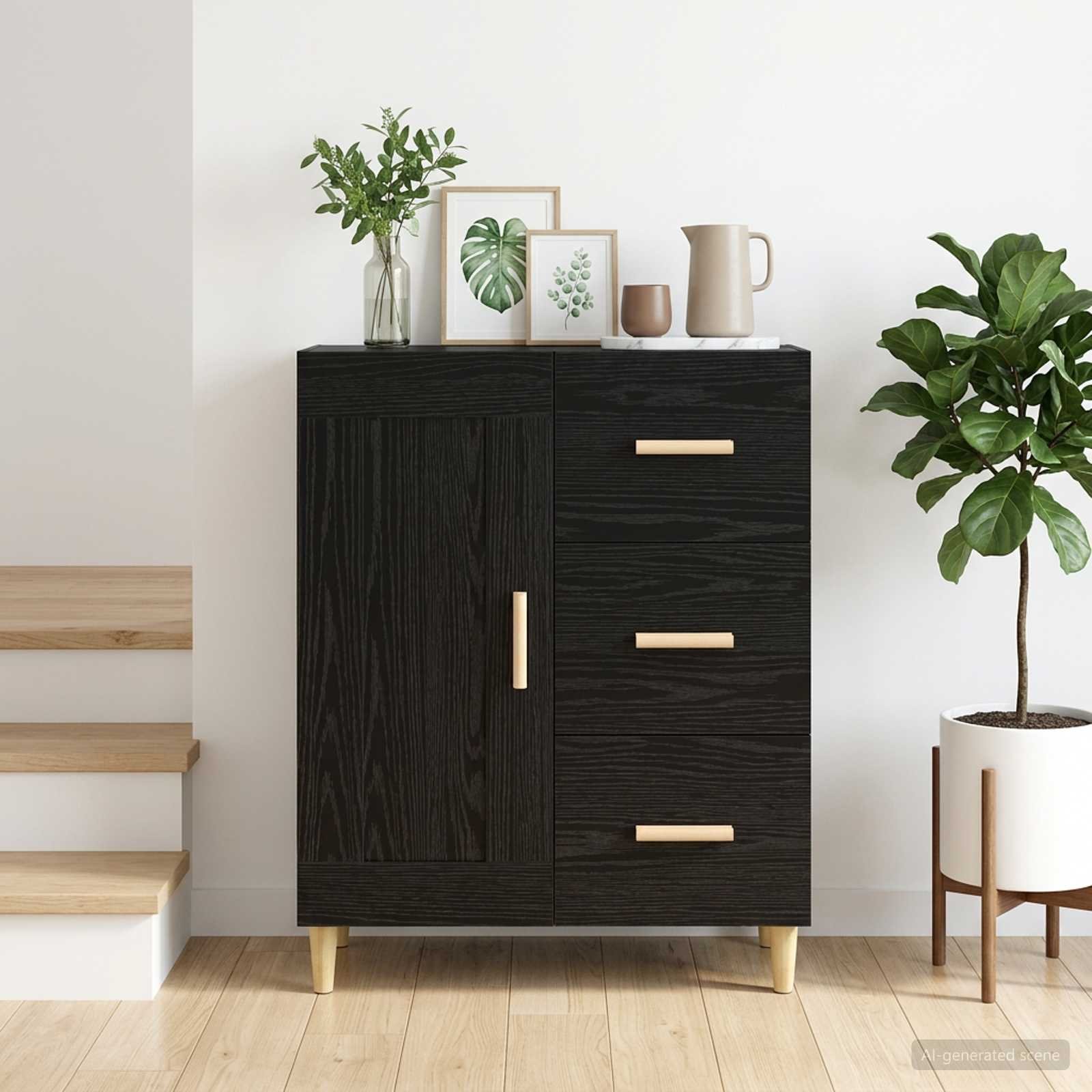 Walplus 3 Drawer Rectangular Sideboard - Black Oak - 69.5 x 34 x 90 cm
