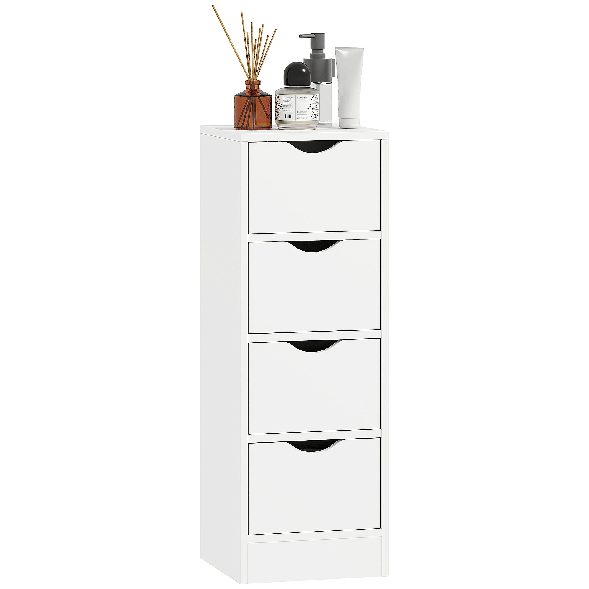HOMCOM Bathroom Cabinet with 4 Drawers and Groove Handles - White