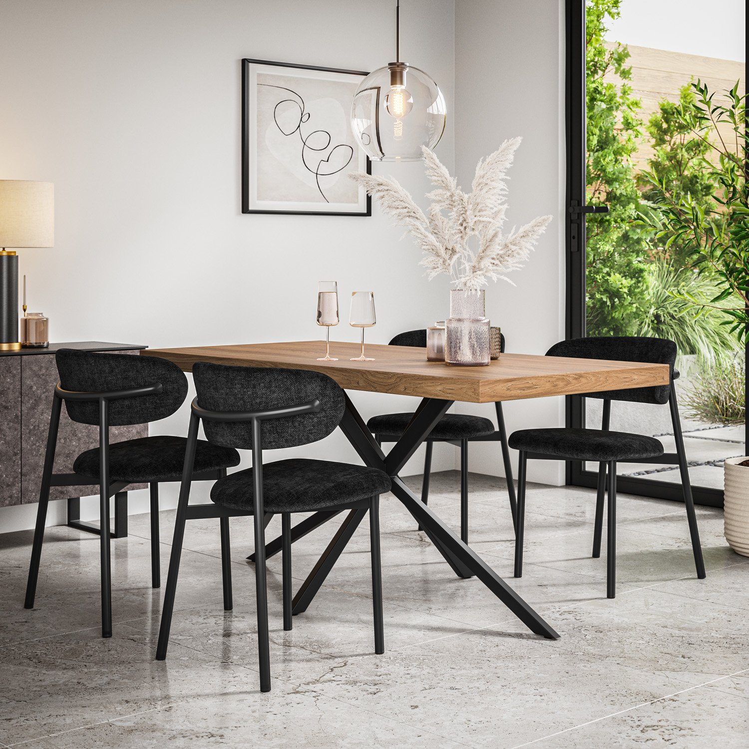 Furniture Online Donni Oak Effect Dining Table & 4 Myla Black Chairs