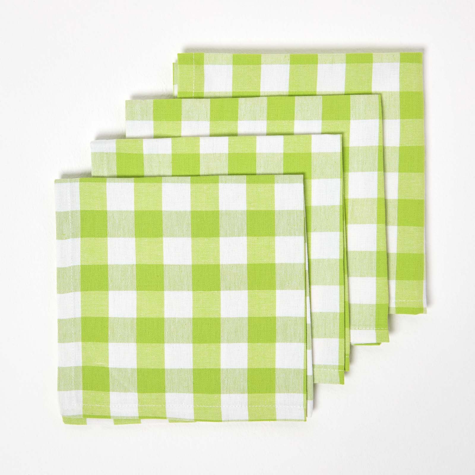 Homescapes Pack of 4 Cotton Gingham Napkins - Green