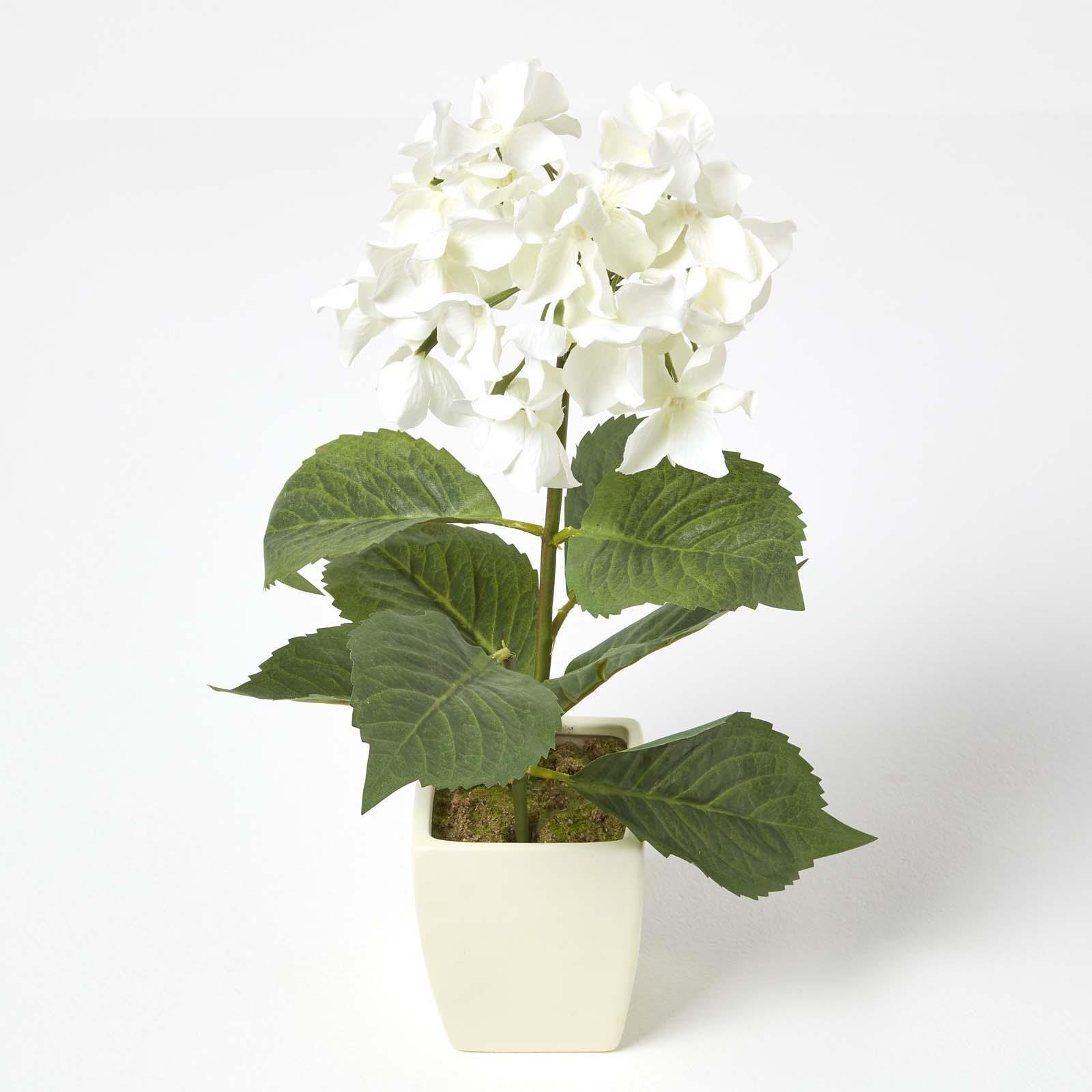Homescapes Polyester Artificial Hydrangea Flower in Ceramic Pot - Cream