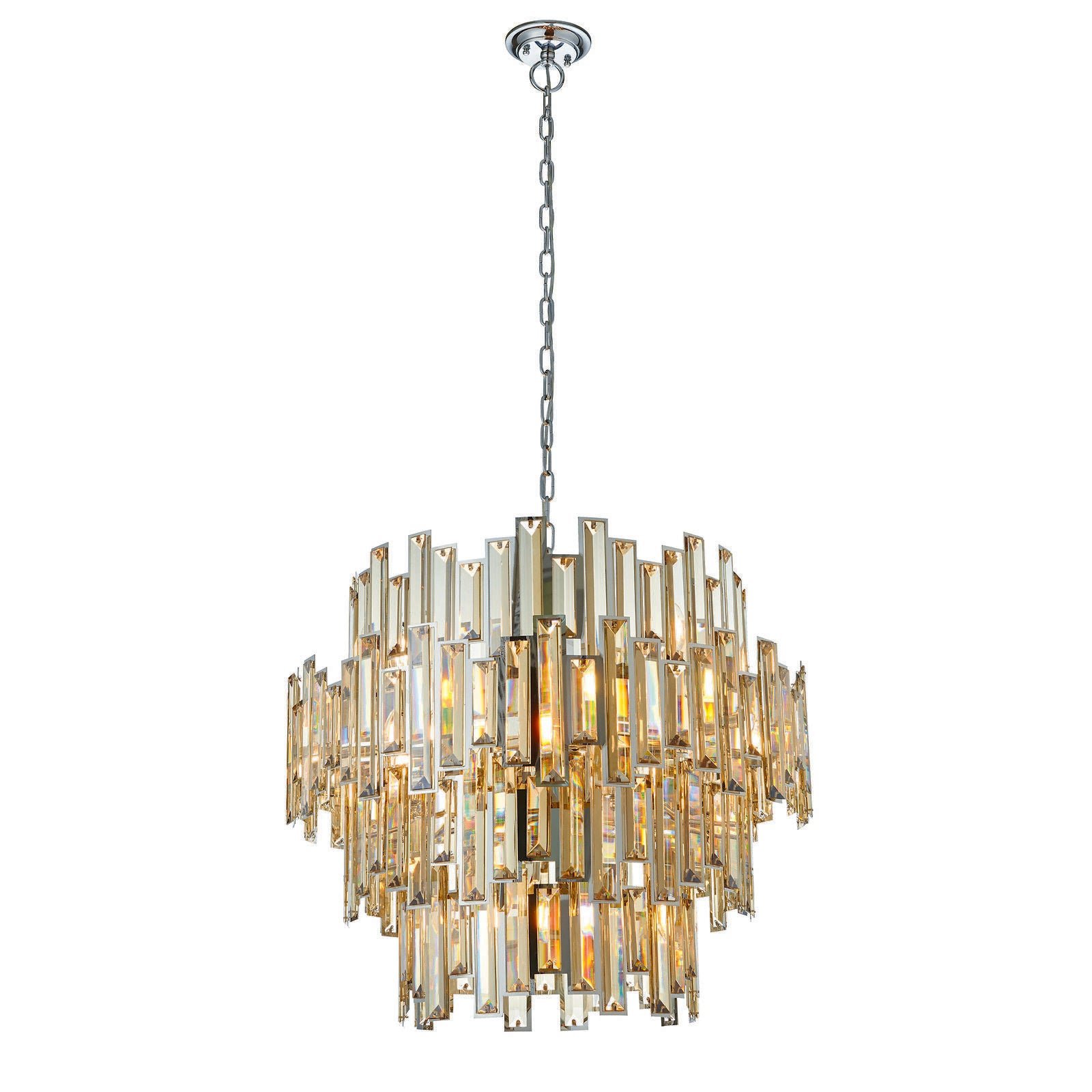 Loops Direct 72cm Diameter Steel and Crystal Ceiling Pendant Light - Chrome