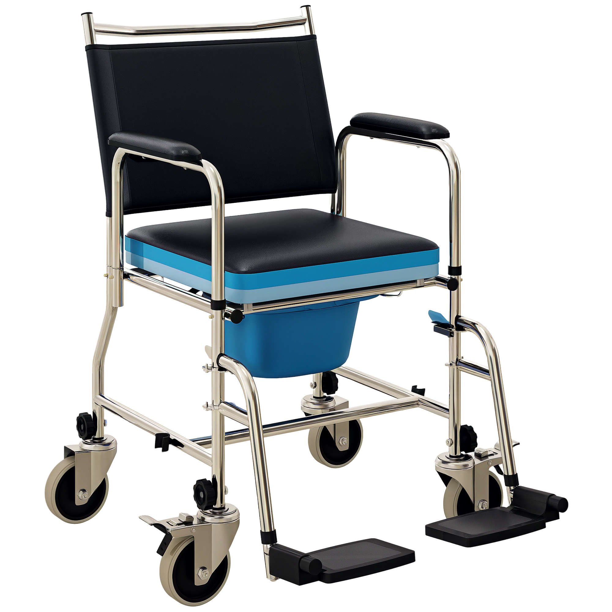 HOMCOM Wheeled Padded Shower Commode Chair – Black