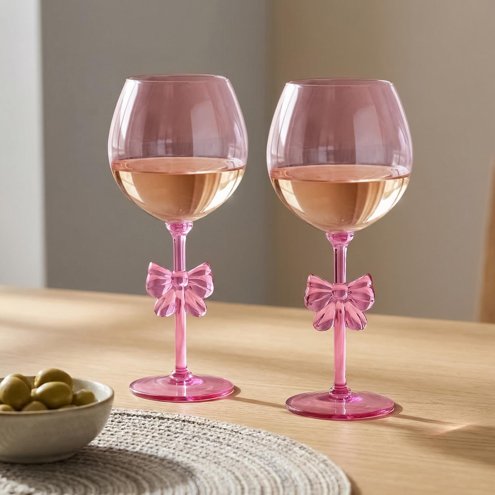 OHS 2 Pack Plastic Bow Wine Glasses - Pink