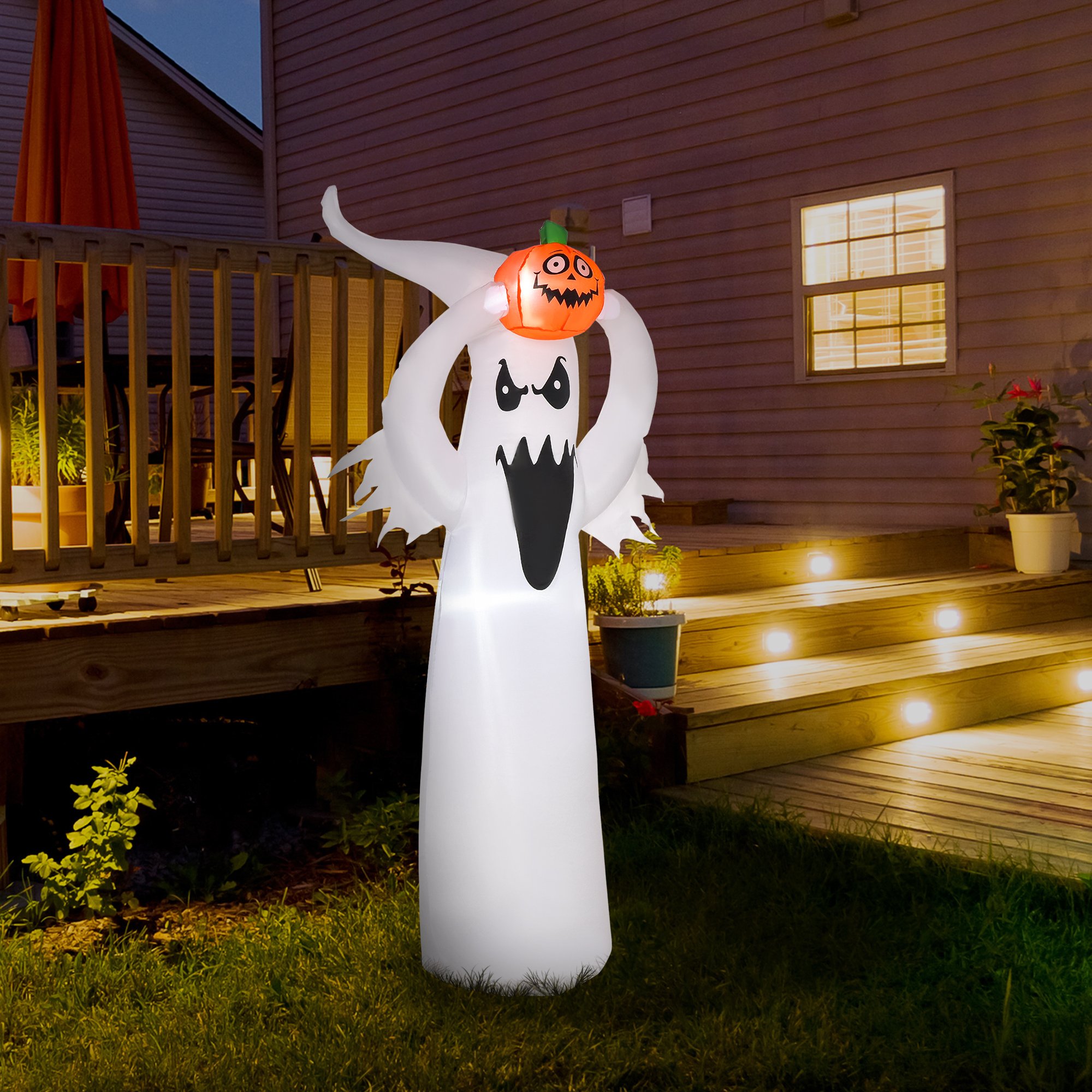 HOMCOM 6ft Halloween Floating Ghost with Pumpkin Inflatable Decoration
