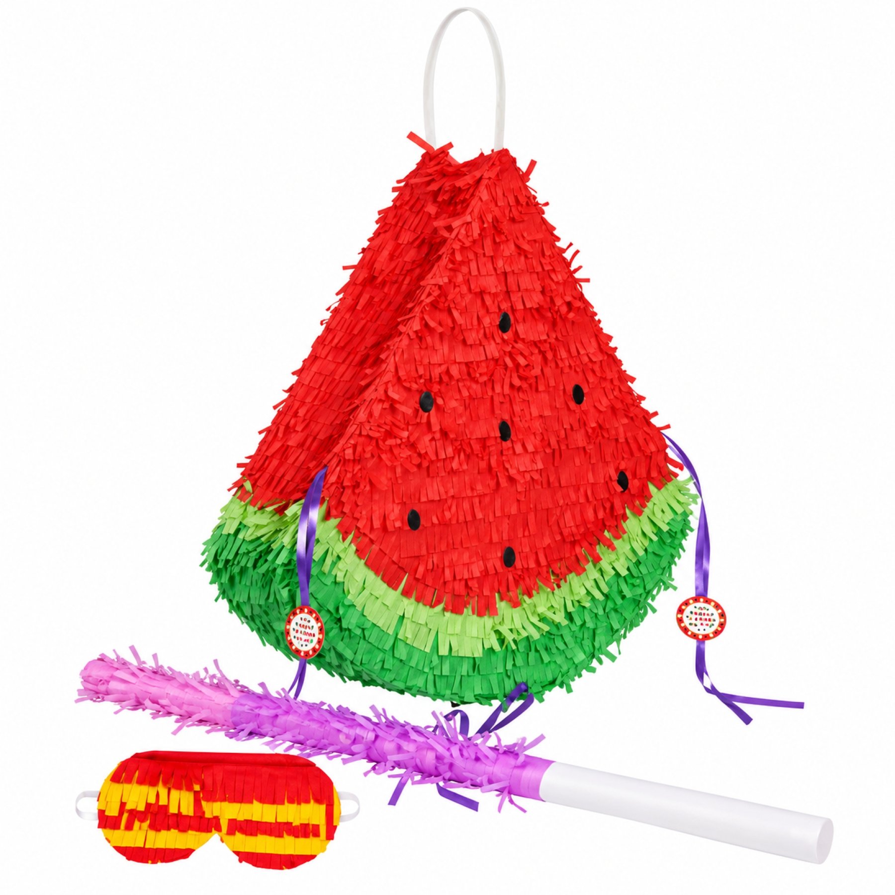 Fax Potato 3pc Watermelon Pinata Set with Stick & Blindfold - Pink Stick