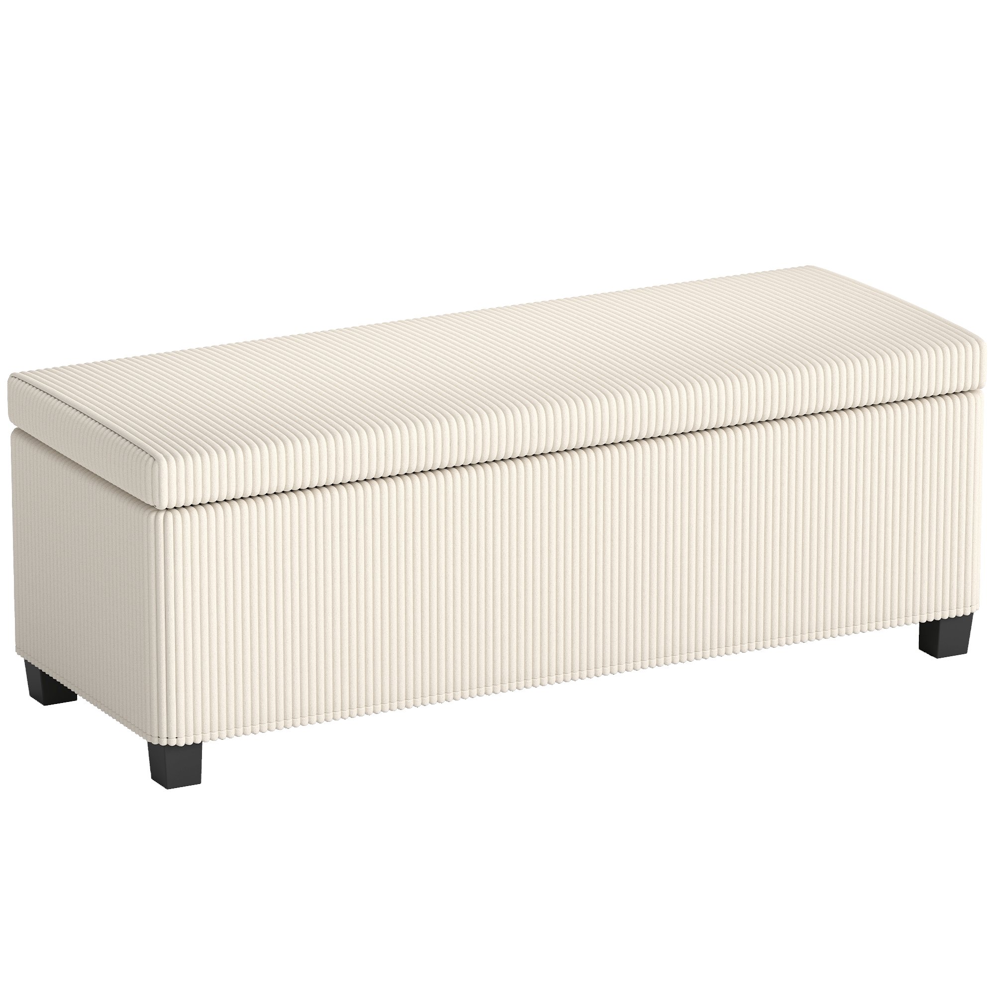 HOMCOM Corduroy Storage Chest Box with Wooden Legs - Beige