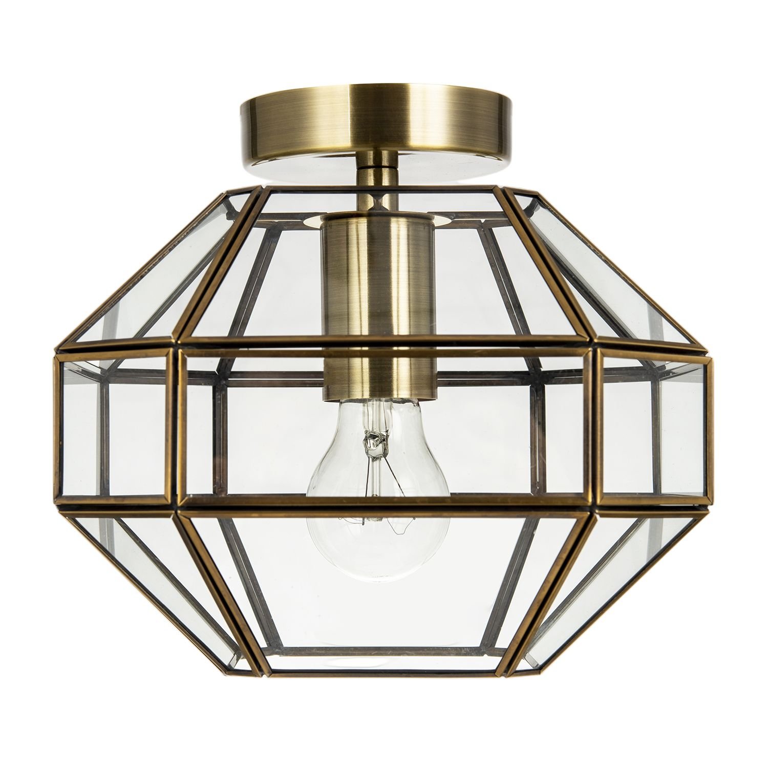 Happy Homewares Antique Brass Geometric Clear Glass Ceiling Light - 23cm
