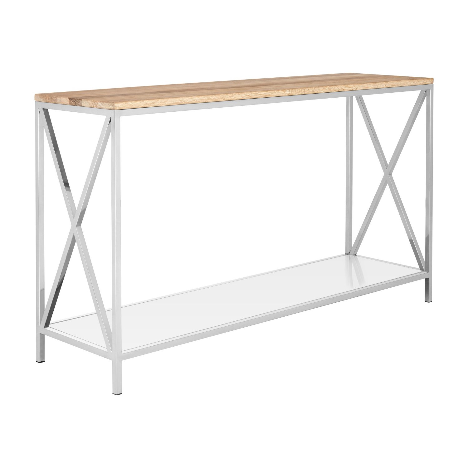 Orsina Chiswick Oak Wood Console Table – Natural & Silver