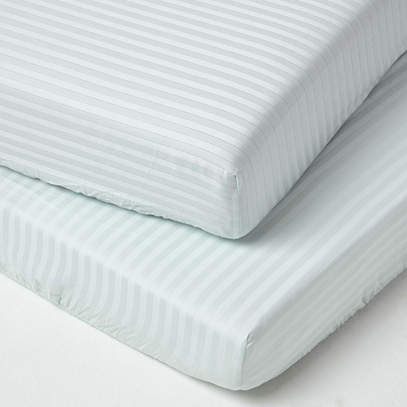 Homescapes 2 Egyptian Cotton Blue Kids Satin Stripe Fitted Sheets - Cot Bed