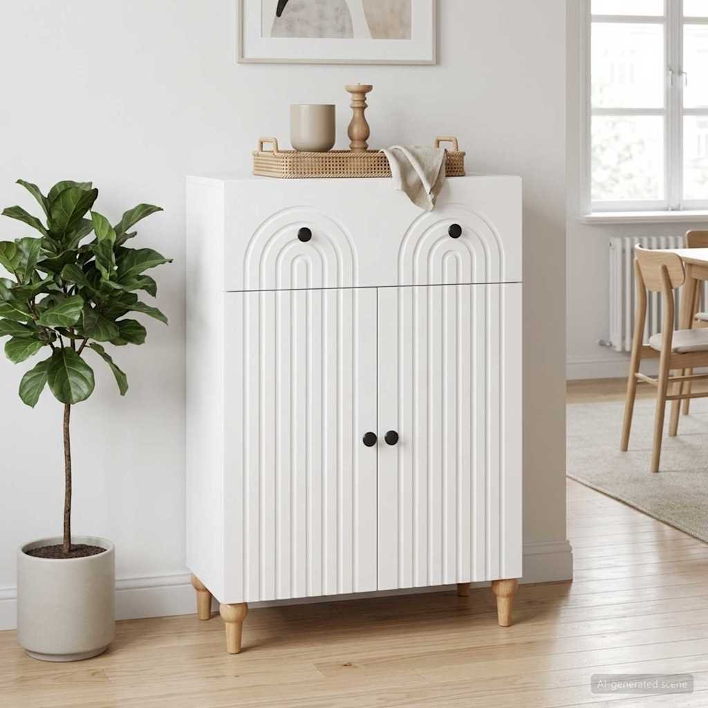 Walplus 1 Drawer Rectangular Sideboard 2 Shelf - White - 66 x 34.5 x 90 cm
