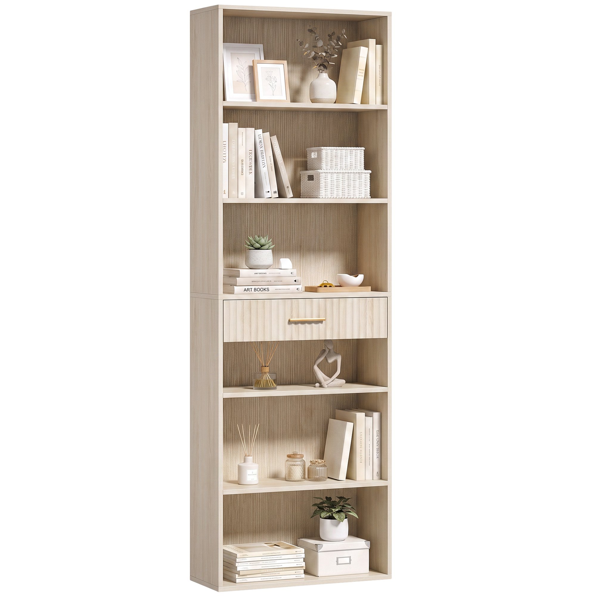 HOMCOM 7 Tier Freestanding Tall Bookcase with Cubes - Oak