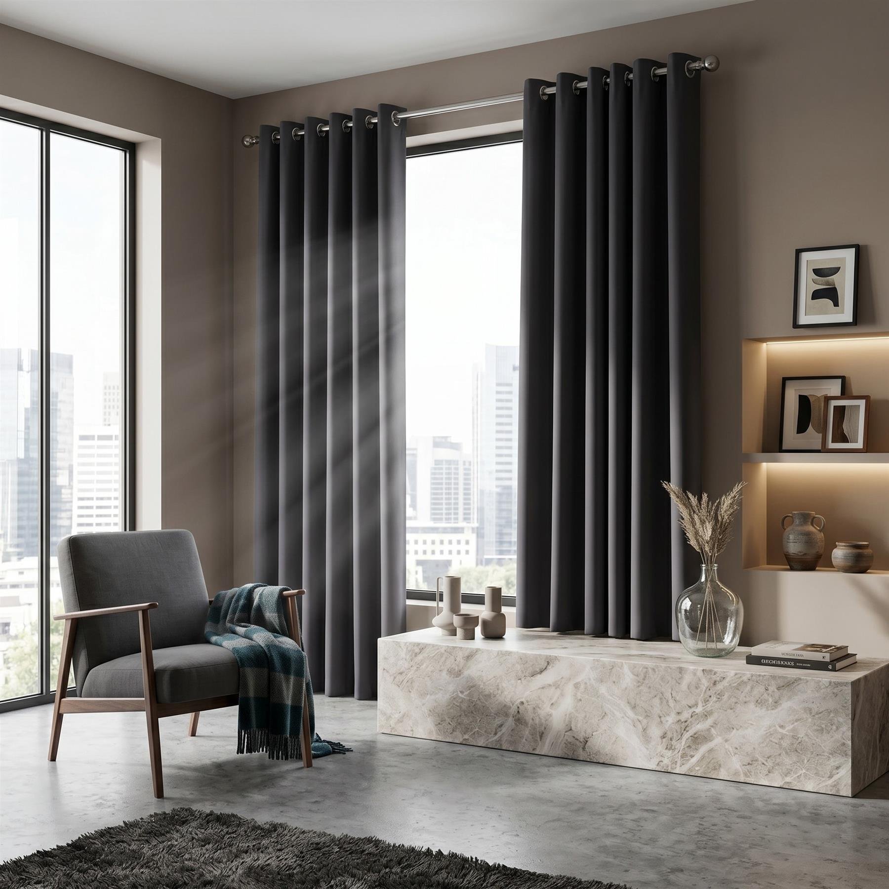 Luxury Living Plain Blackout Eyelet Curtains 229cm x 229cm - Charcoal