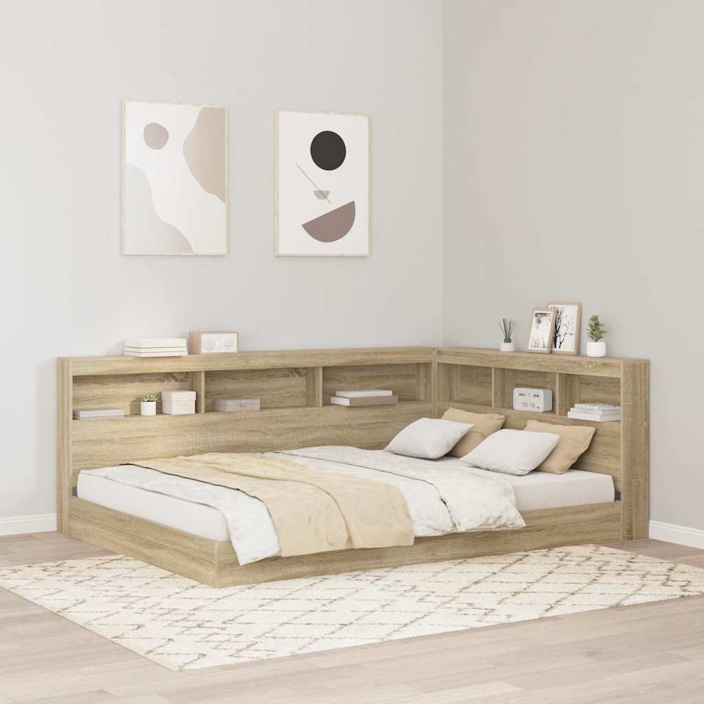 Walplus Engineered Wood Storage Headboard - Light Oak - 207.5 x 157.5 x 76.5 cm