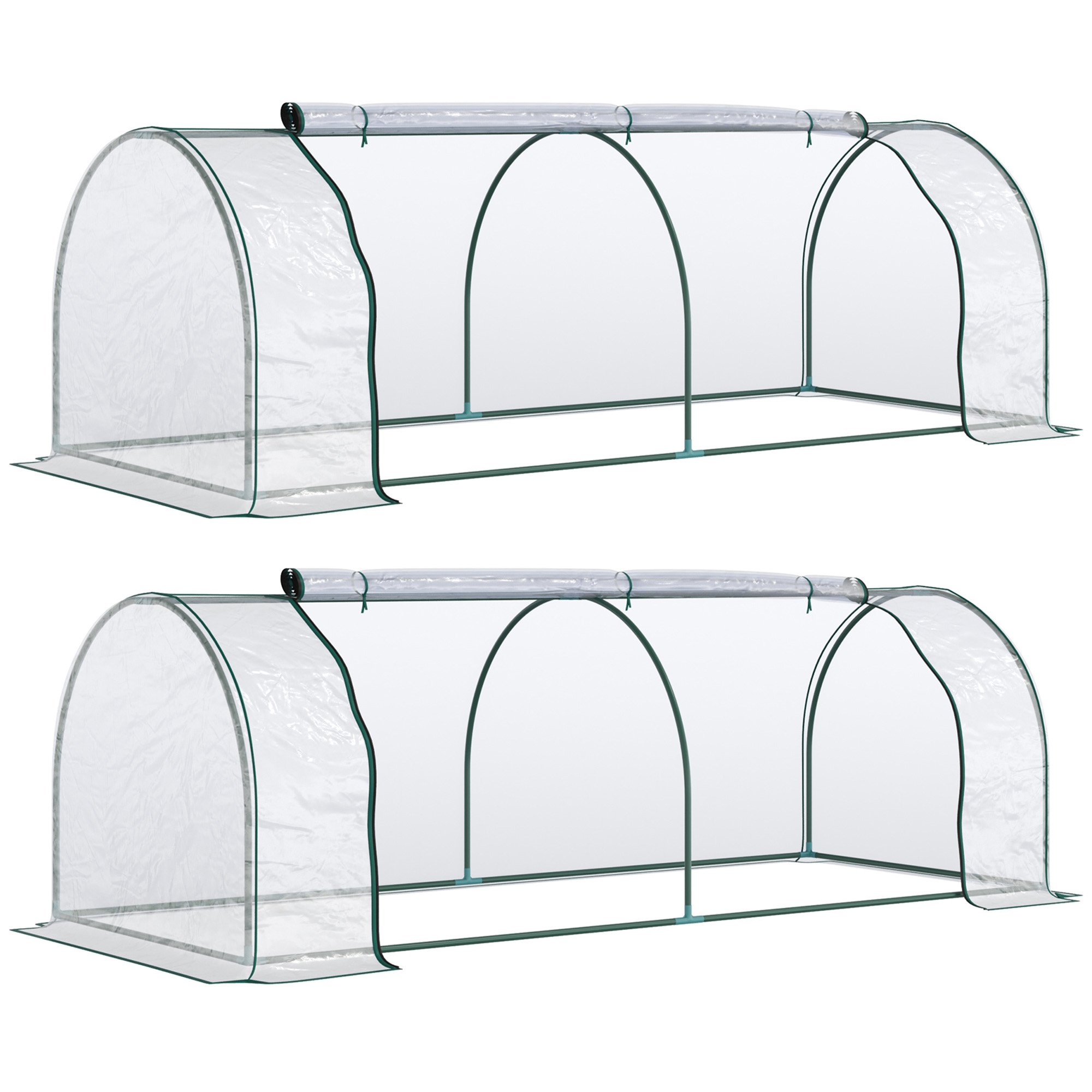 Outsunny Set of 2 Steel Frame Tunnel Greenhouse – Transparent