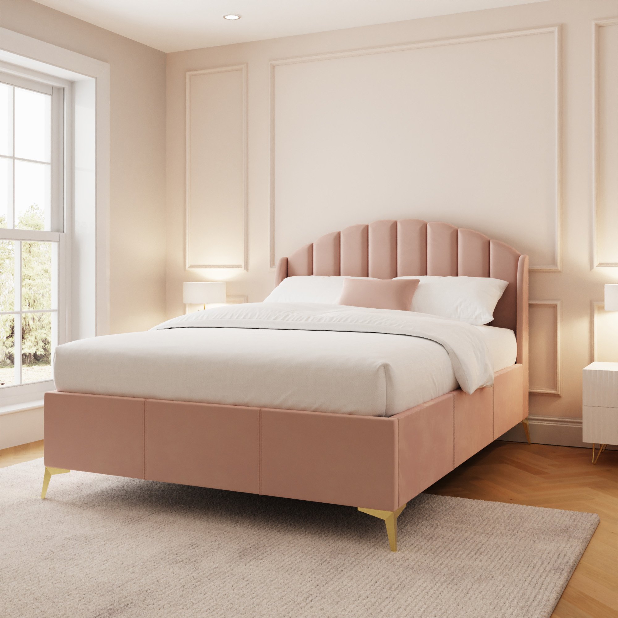 GFW Pettine King Size Velvet End Lift Ottoman Bed with Mattress - Pink