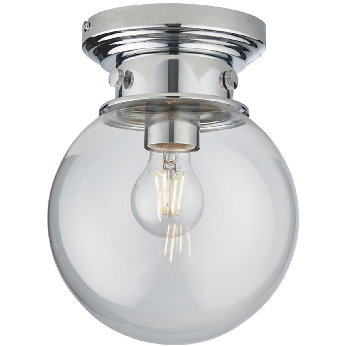Loops Direct Steel and Glass Flush Ceiling Light - Chrome and Clear