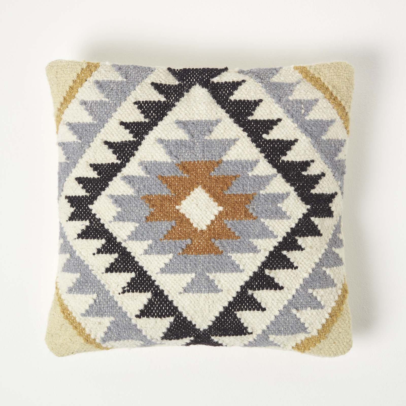 Homescapes Yellow Agra Handwoven Kilim Cushion - 45 x 45 cm