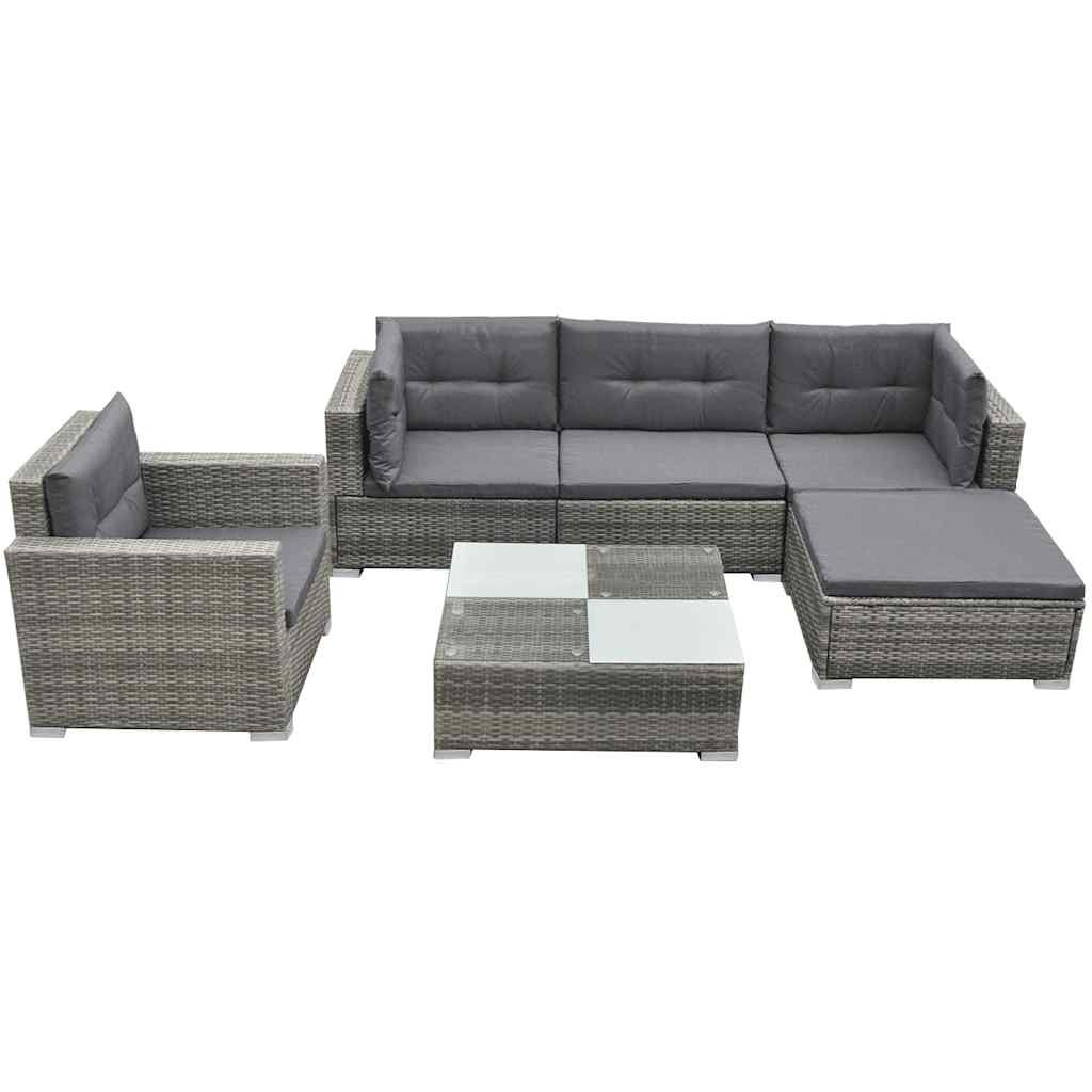 Walplus 6 Piece Poly Rattan Garden Lounge Set - Grey - 74 x 74 x 26 cm