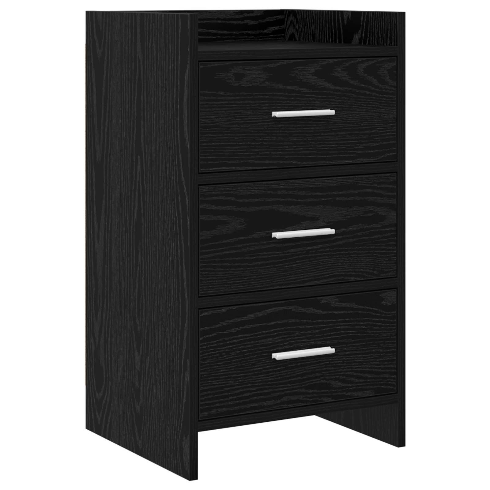Walplus 3 Drawer Engineered Wood Bedside Table - Black Oak - 40 x 36 x 70 cm