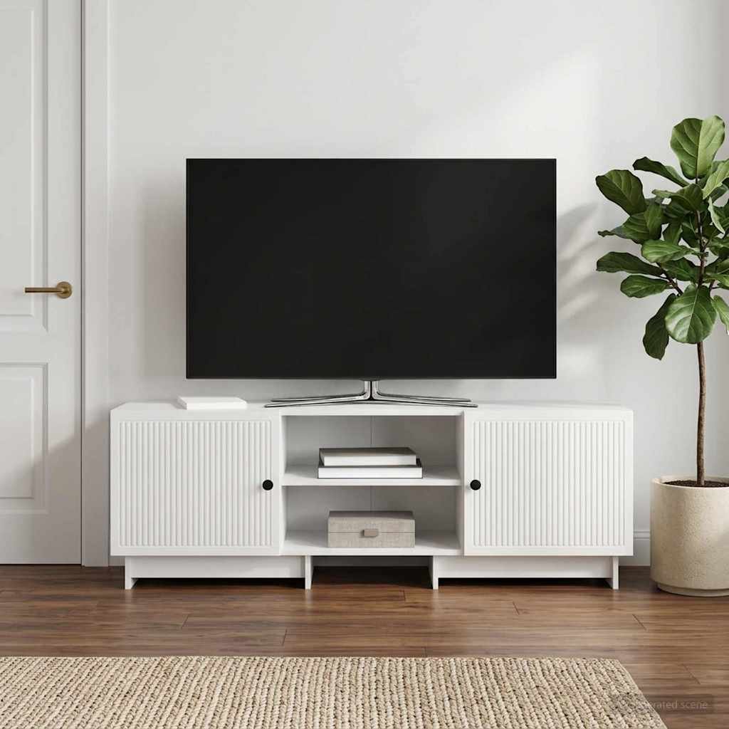 Walplus 2 Door High Gloss TV Cabinet - High Gloss White - 150 x 31 x 50 cm
