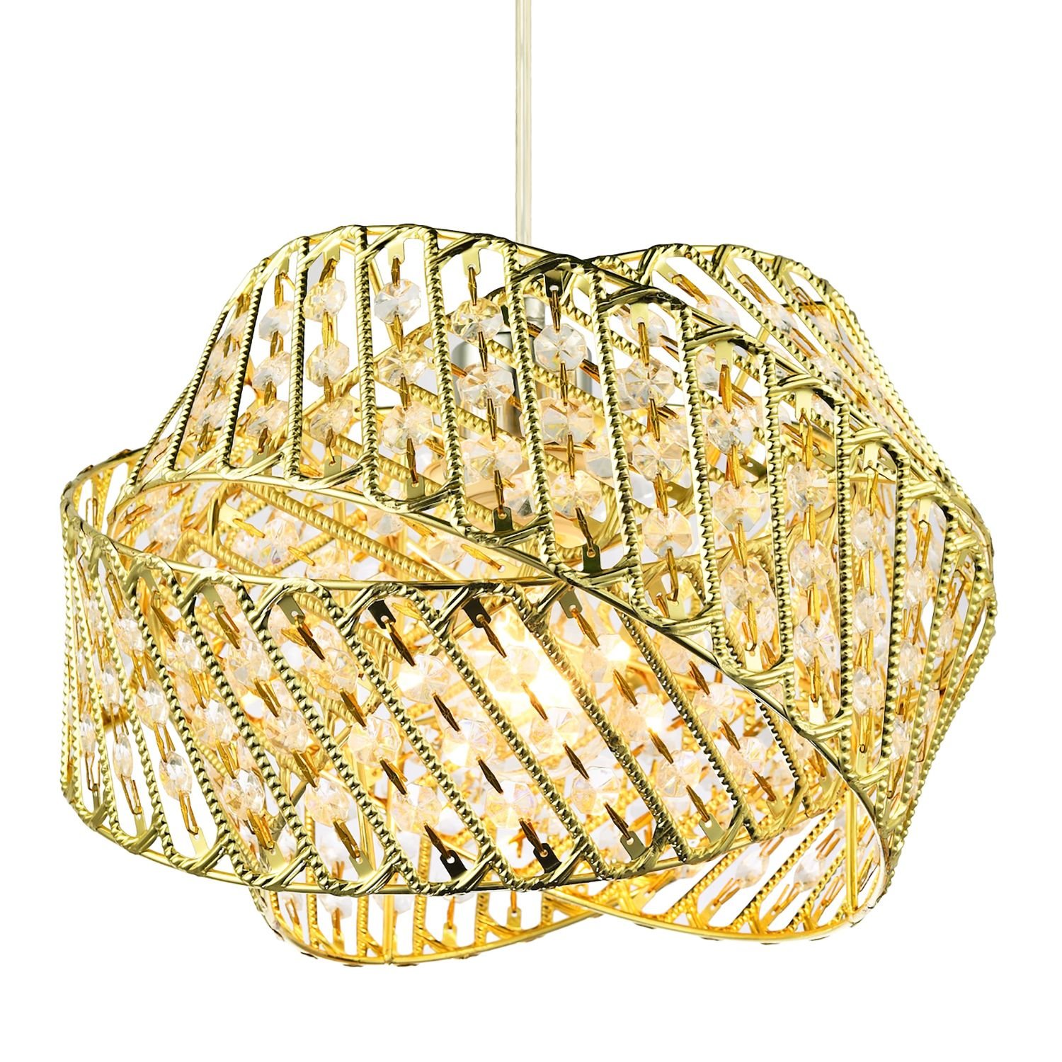 Happy Homewares Triple Ring Gold with Small Clear Acrylic Pendant Shade - 30cm