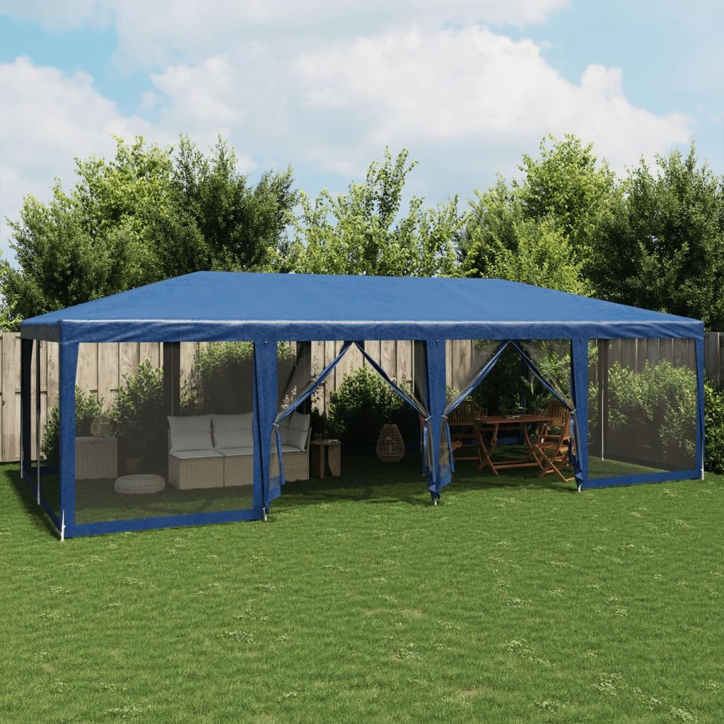 Walplus 8 x 4 m HDPE Party Tent with 12 Mesh Sidewalls - Blue