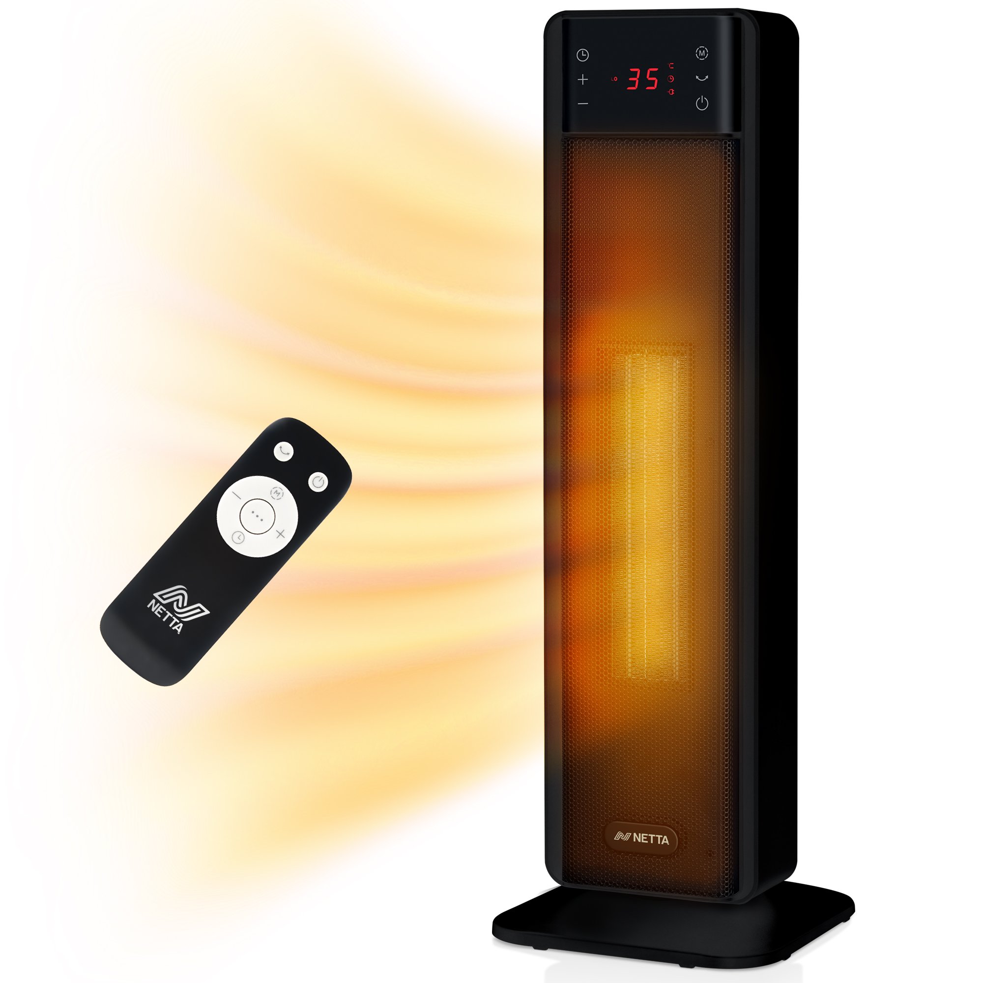 NETTA 2000W Ceramic Tower Heater with Remote Control - Black