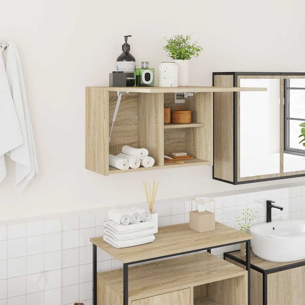 Walplus Engineered Wood Bathroom Wall Cabinet - Sonoma Oak - 60 x 25 x 40 cm