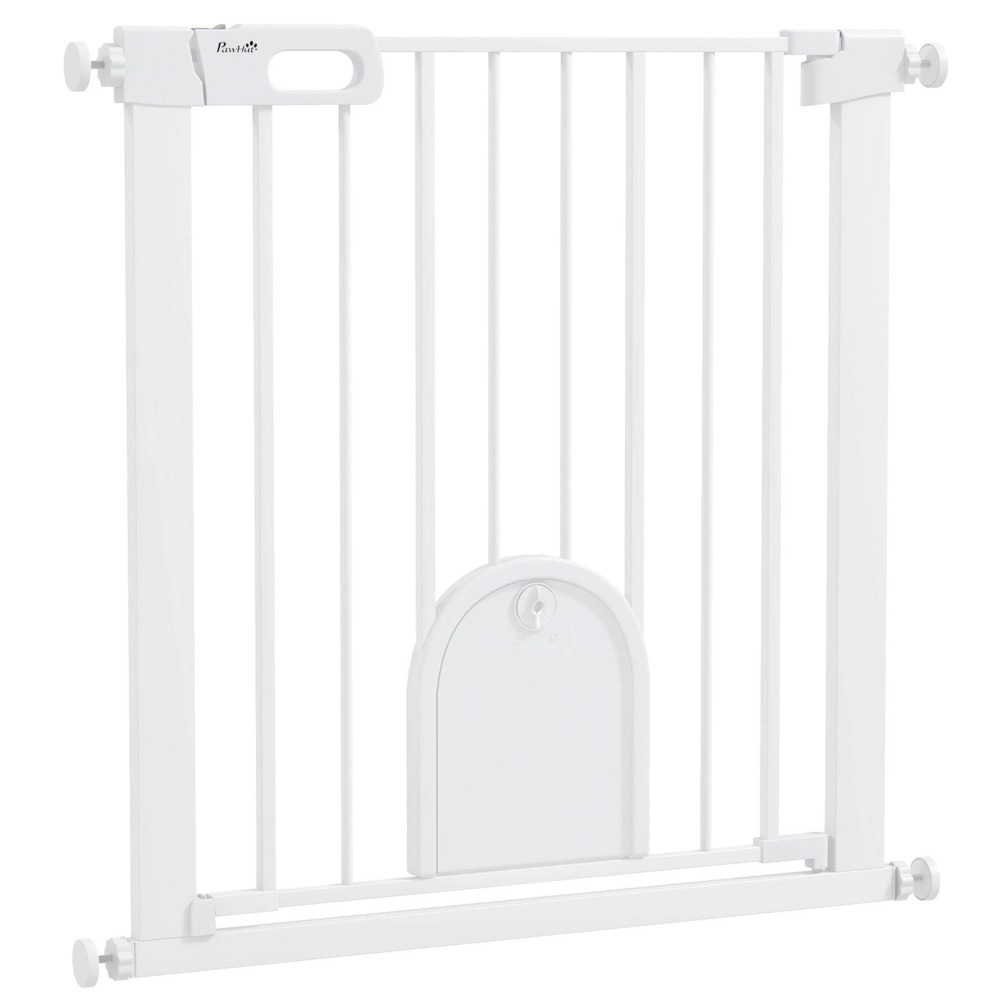 PawHut Pressure Fit Auto Close Cat Flap Pet Safety Gate - 75-82cm - White