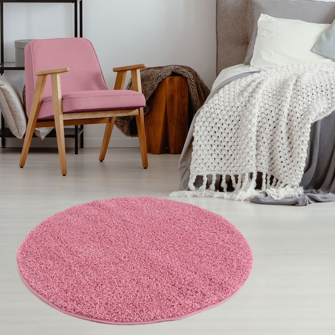 The Rugs Pink Myshaggy Plain Round Shaggy Rug - 120cm